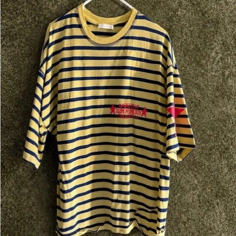 Zara Yellow & Navy Striped Short Sleeve Tee with Red Chest Accent